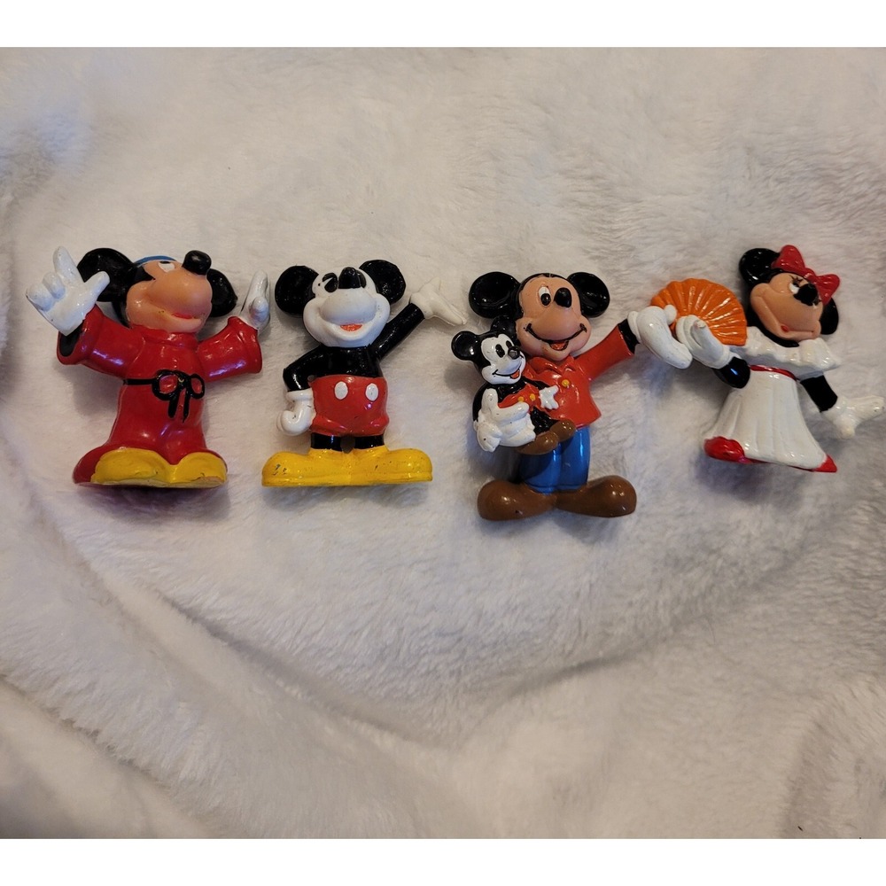 Set of 4 Walt Disney Mickey and Minnie Figurines Rubber/Plastic